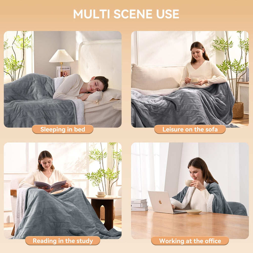 Heated Electric Blanket Queen Size 84"x90" Heating Blanket with Dual Control 9 Heating Levels 10 Timer Modes Auto