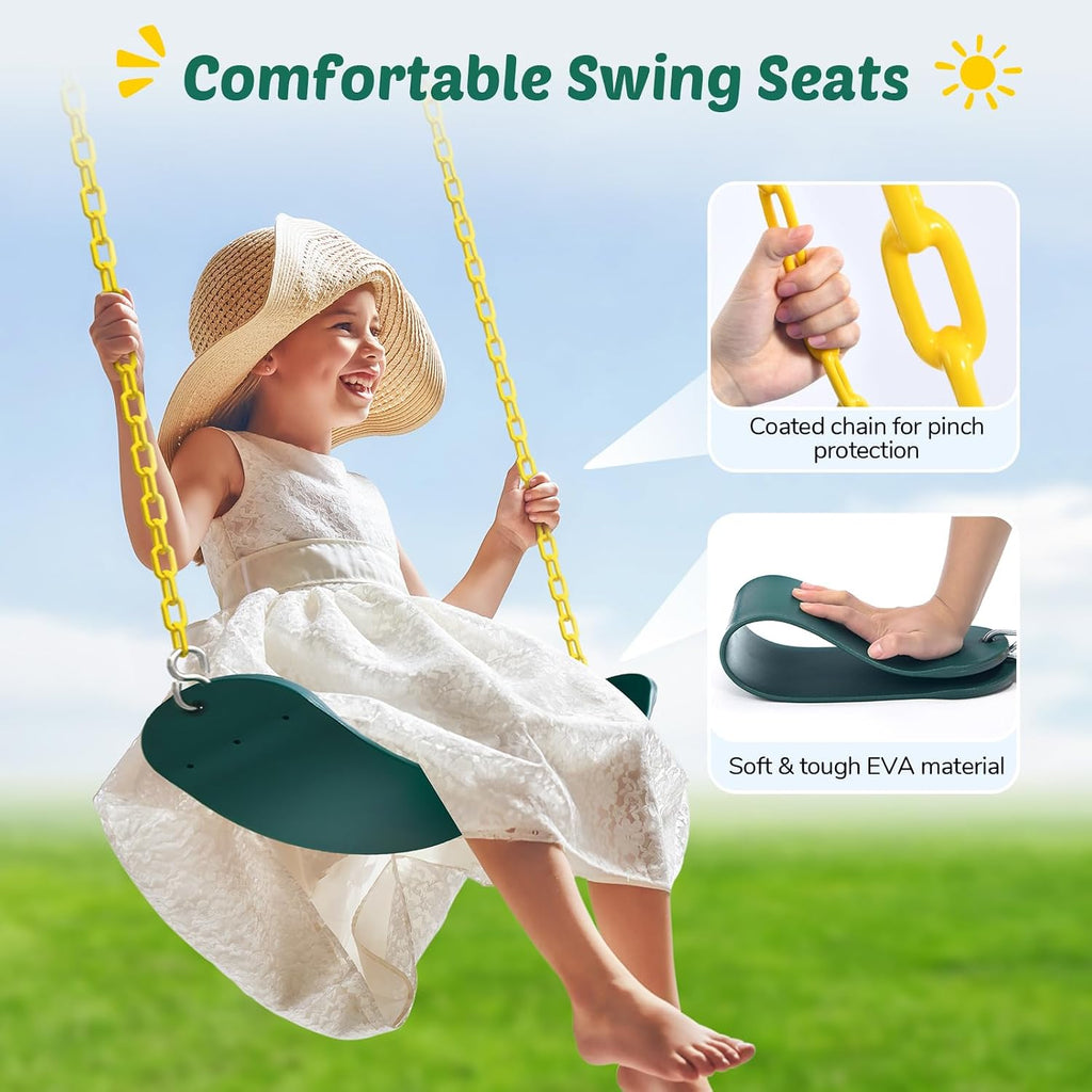 440lbs Swing Sets for Backyard, 2 Seat Saucer & Belt Swing - Green | Dual Swing Options, Heavy Duty A-Frame Metal