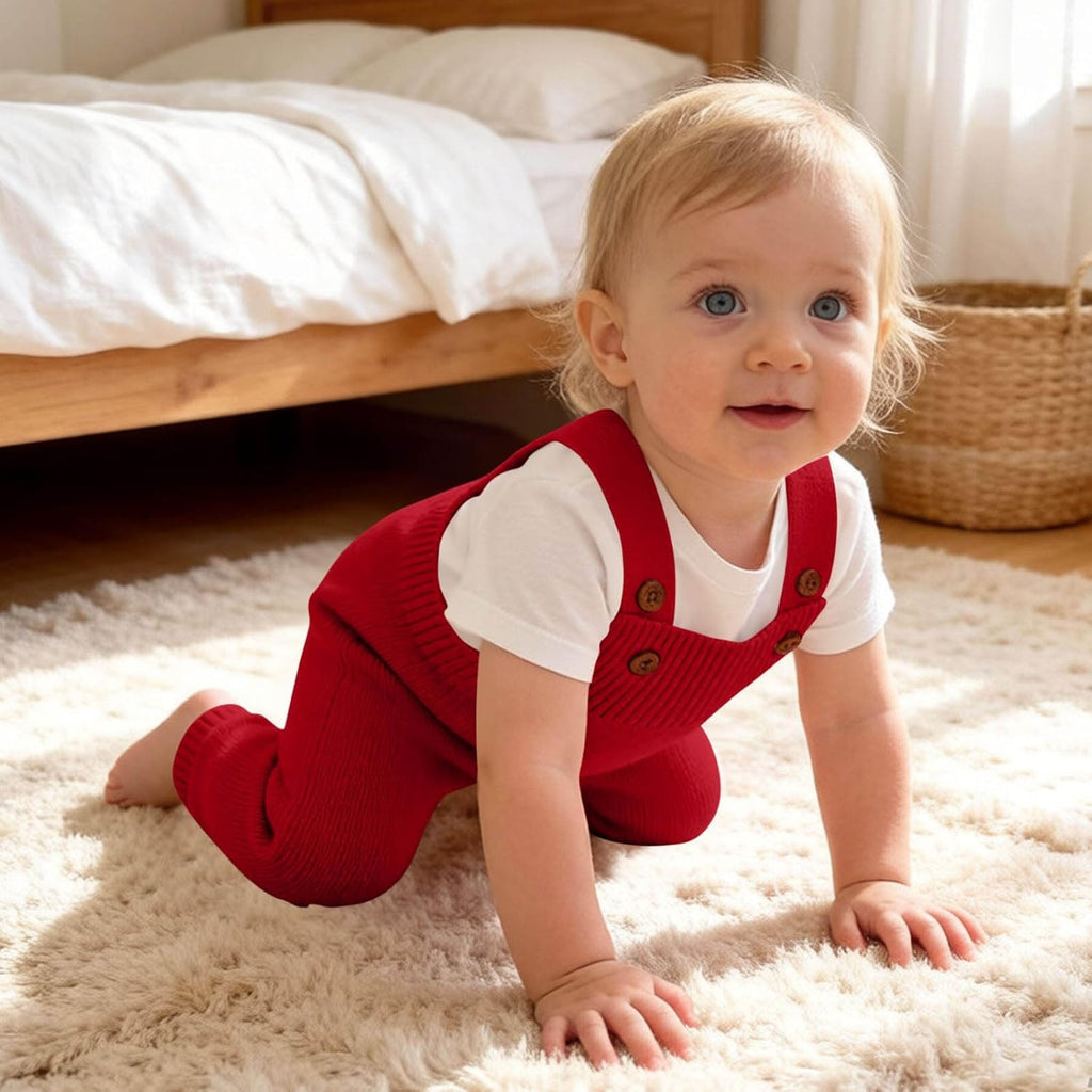 Baby Sweater Romper Knit Solid Color Clothes Suspender Pants Cute Overalls Jumpsuit with Shoulder Straps