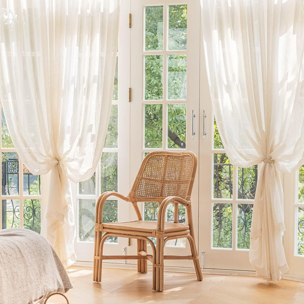 Linen Sheer Pinch Pleated Curtains, Linen Flax Beige 108 Inches Long Sheer Curtain See Through Panels, Natural Window