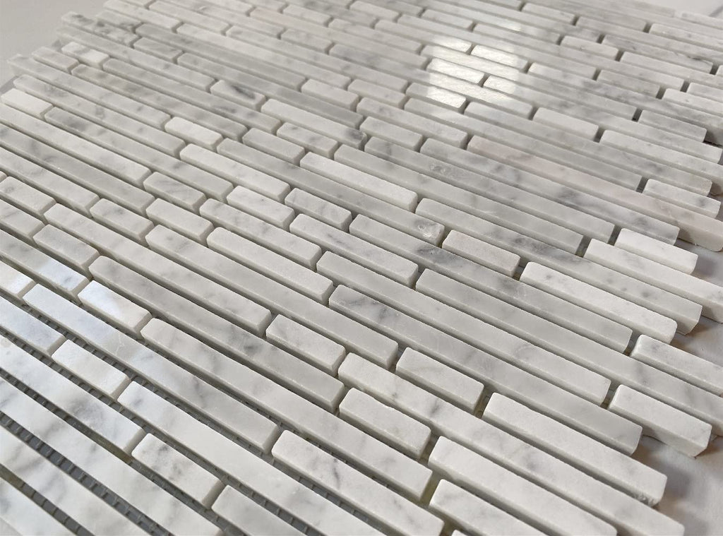 Carrara White Marble Bamboo Strip Waterful Heavy Rain Mosaic Tile Polished Kitchen Bath Wall Floor Backsplash Shower