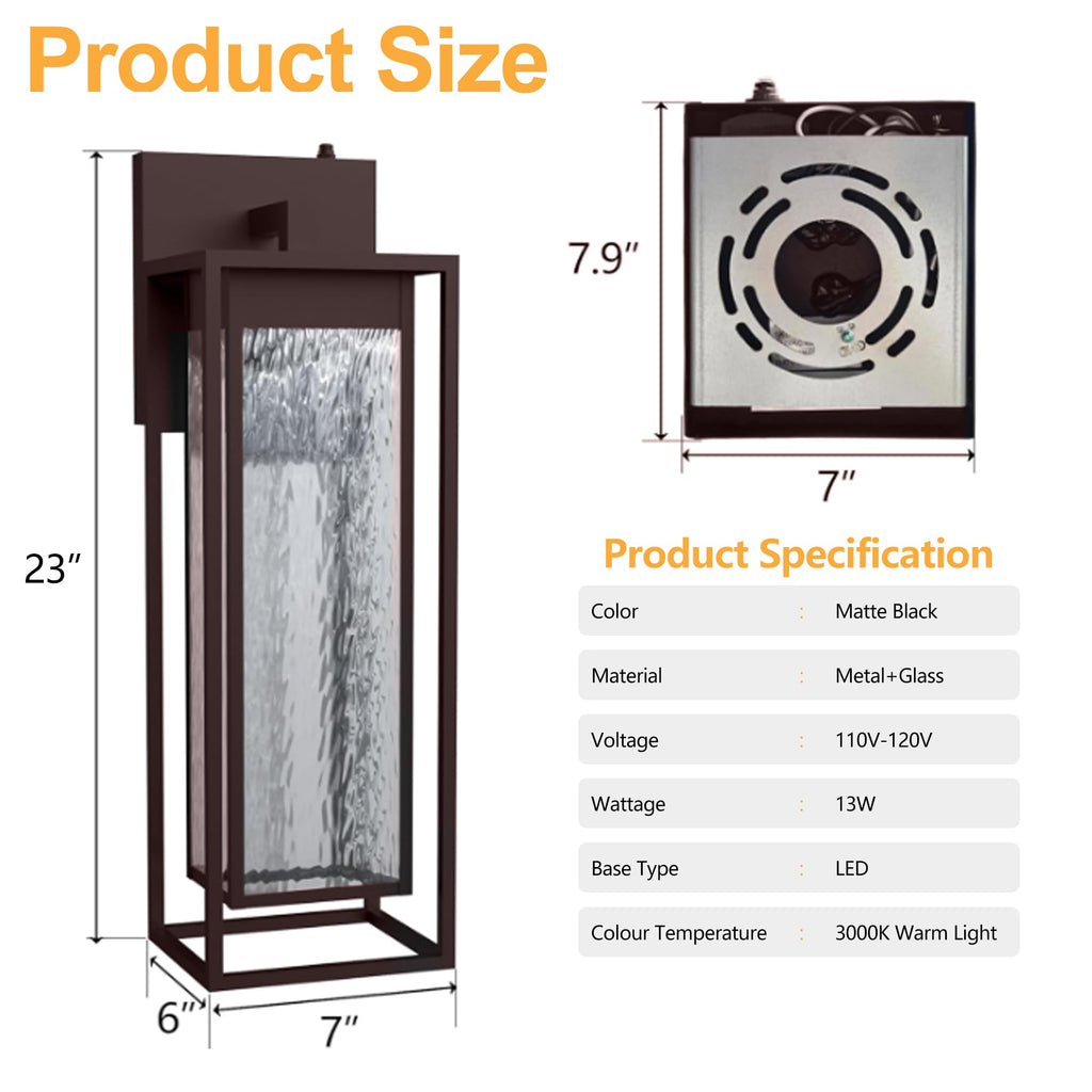 23INCH LED Dusk to Dawn Outdoor Light, Brown, Waterproof
