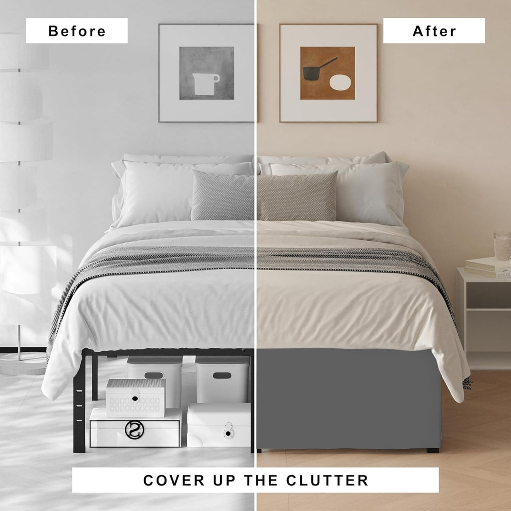 Bedskirts Queen Size - 100% Natural Cotton Split Corner Grey Queen Bedskirt 21 inch Drop - Center & Corner