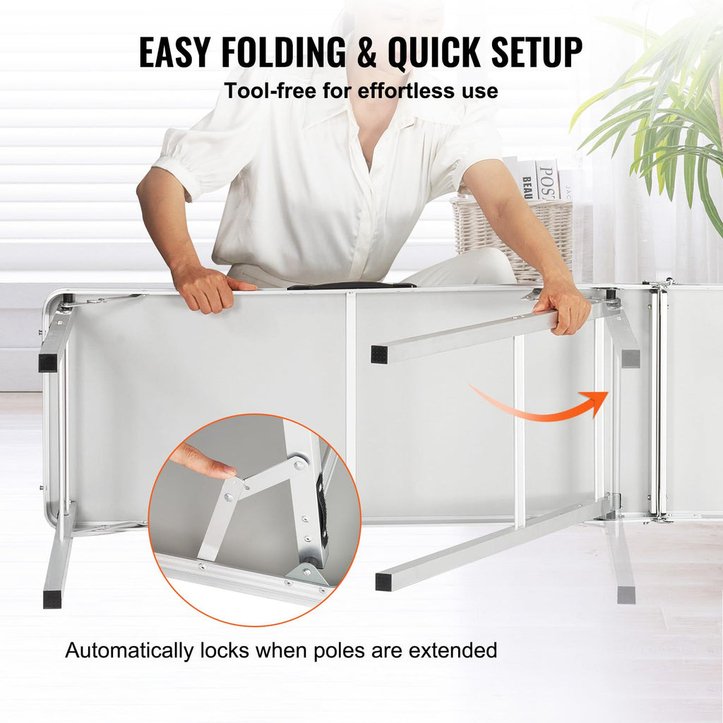Extra Long Folding Portable Bar Tradeshow Podium Table for Indoor, Outdoor, Party, Picnic, Exhibition, Includes