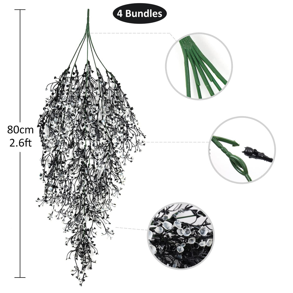 4Pcs Artificial Hanging Wisteria Plants 31.5In Plastic Black White