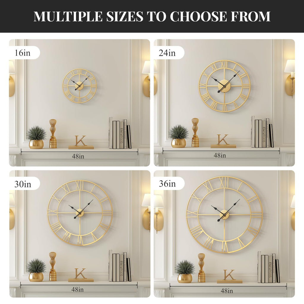 20 Inch Wall Clock Gold Modern Metal Round Decorative Clock