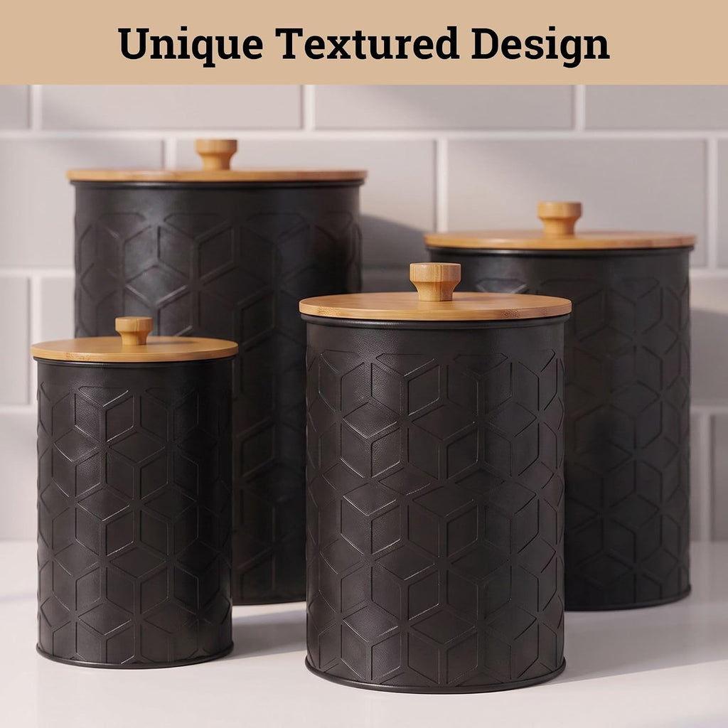 Kitchen Canisters for Countertop, Textured Iron w/Airtight Lids - Set of 4