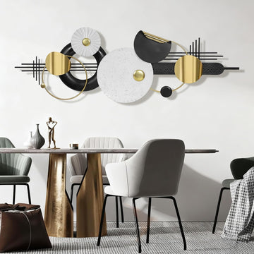 Large Modern Abstract Metal Wall Art Decor 59.1" x 21.3" Modern Geometric Abstract Wall Sculptures Circle Hanging