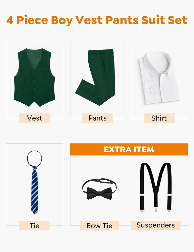Boys' Formal Suit Vest Set with Suspender, Kids Suit for Wedding