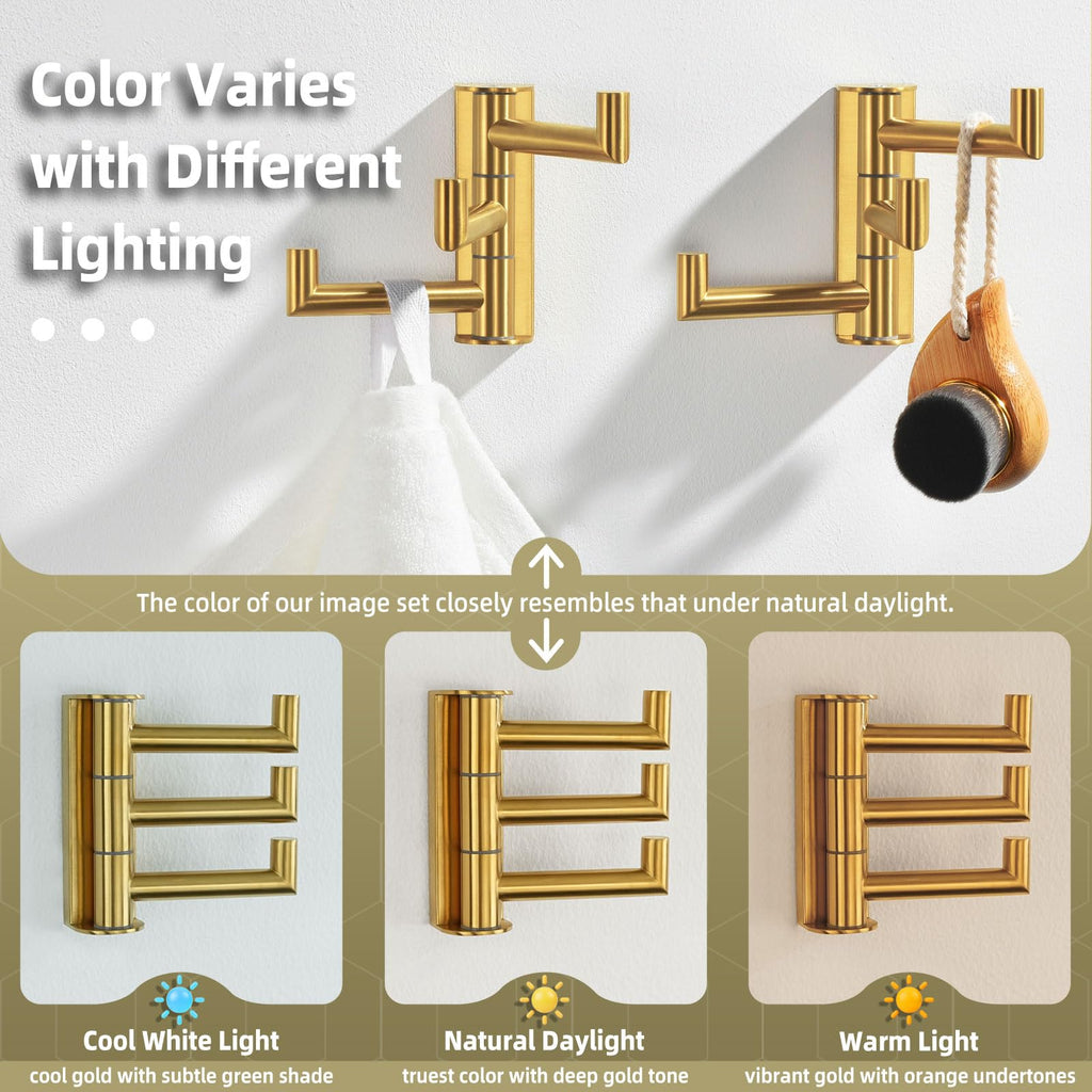 Towel Hooks, Swivel Bathroom Hook, Brushed Dark Gold, 2 Pack