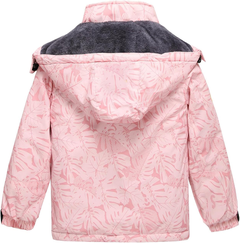 Girl's Waterproof Ski Jacket Fleece Snow Coat Windproof Warm Winter Snowboarding Jacket with Removable Hood