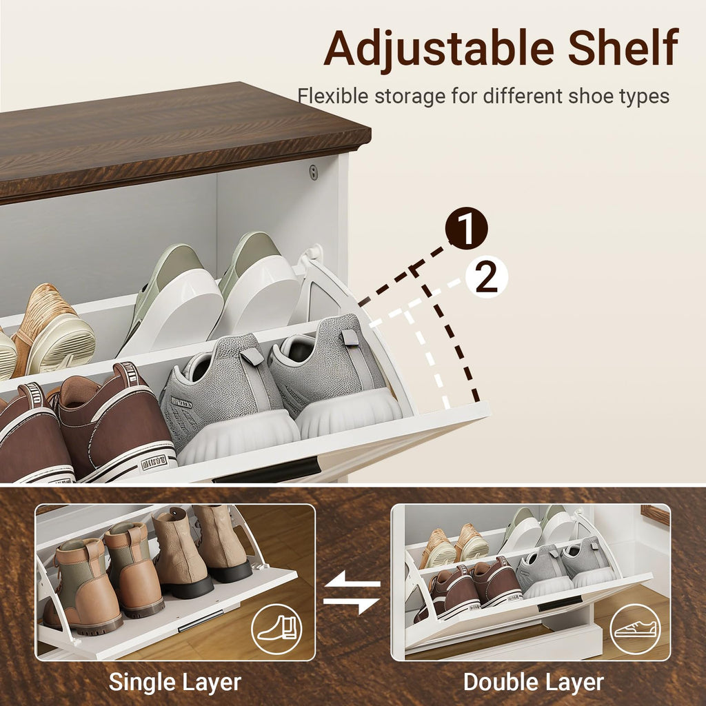 Narrow Shoe Bench with Flip Drawers