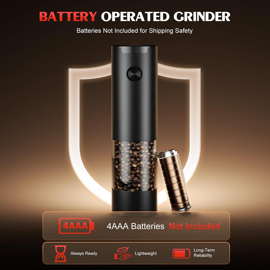 Electric Salt and Pepper Grinder Set Automatic Battery Pepper Mill Shakers Adjustable Coarseness Upgraded Larger - Set of 2