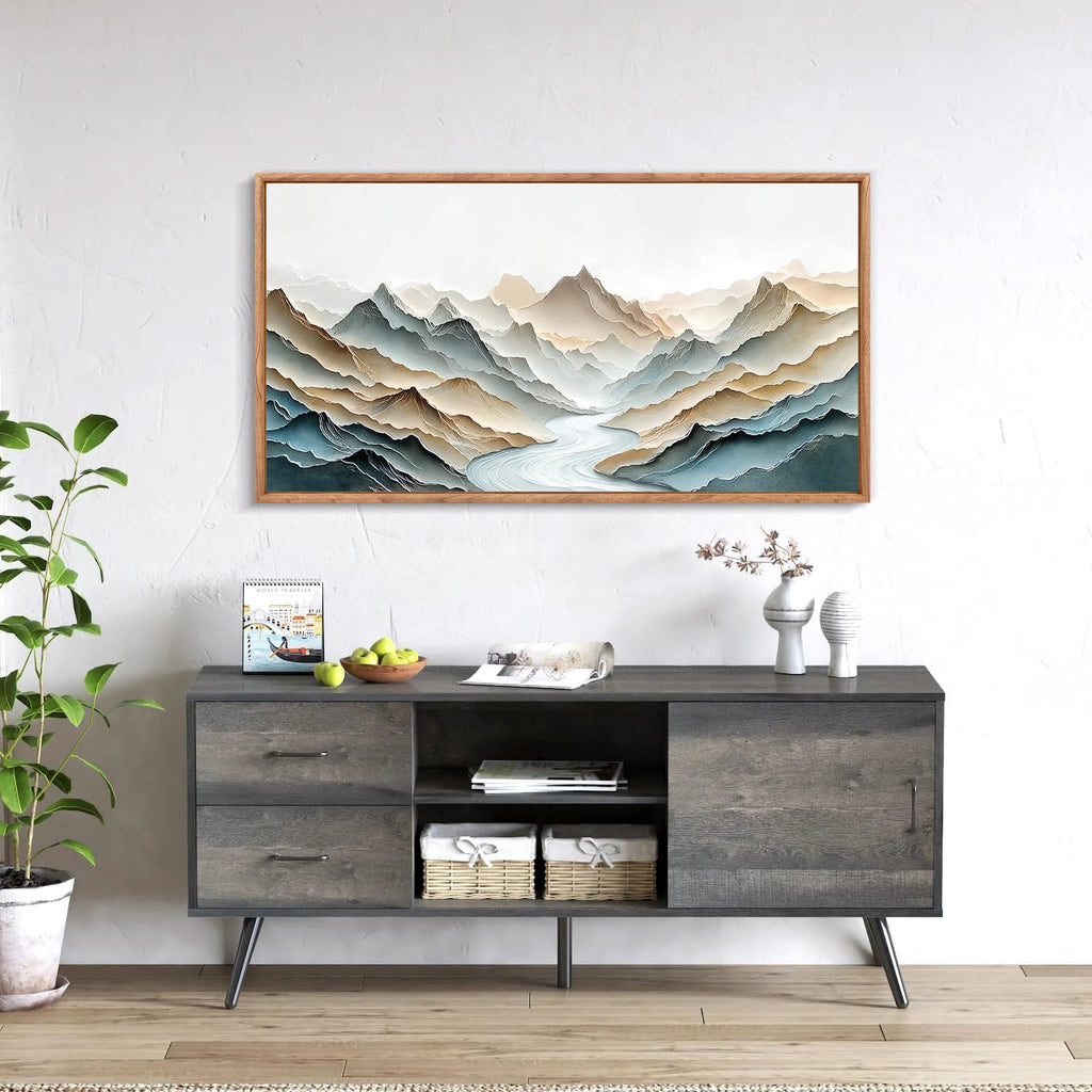 3D Textured Mountain Vista Wall Art, Neutral Earth Tone Wall Decor
