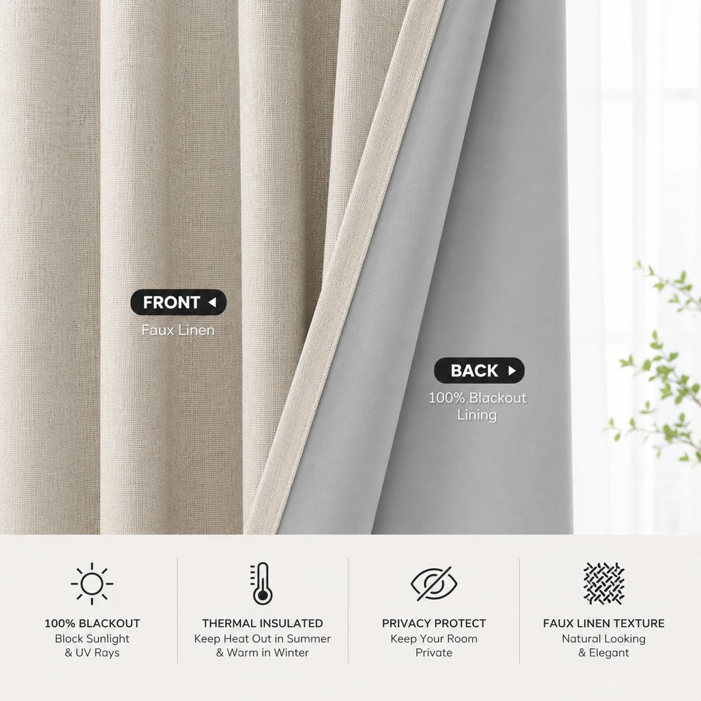 20ft Extra Long Curtains, 100% Blackout Faux Linen High Ceiling Curtains 240 Inches Long for 2 Story Living Room Tall