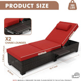 2Piece Outdoor PE Wicker Chaise Lounge Chairs, Pool Lounge Chairs Adjustable Backrest Recliners