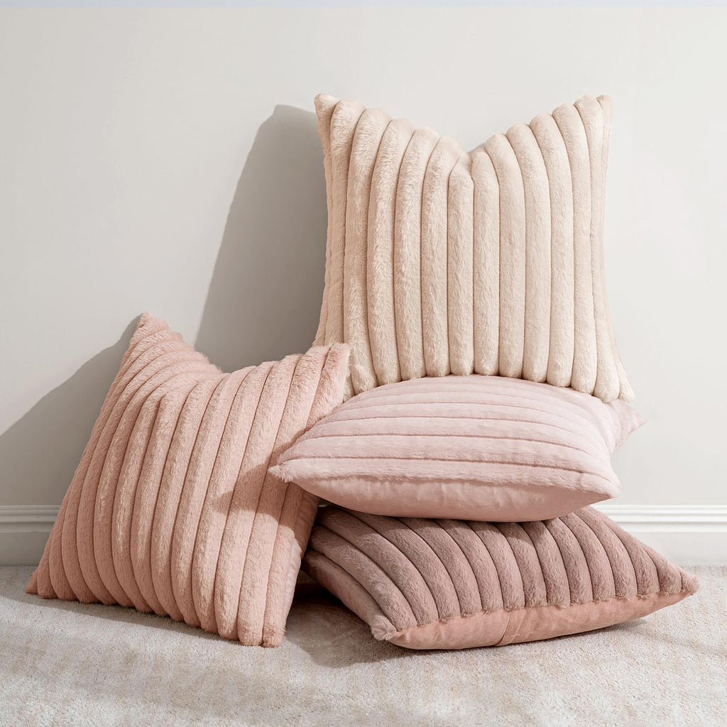 Faux Fur Plush Euro Decorative Throw Pillow Covers 24x24, Pink