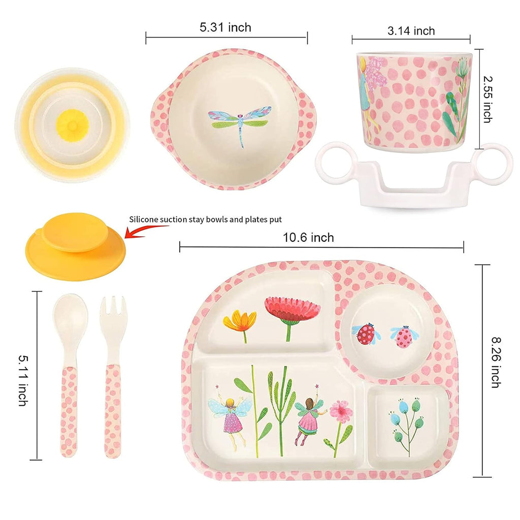 Toddler Baby Plates and Bowls Set, 7Pcs Kids Plate Dinnerware Set