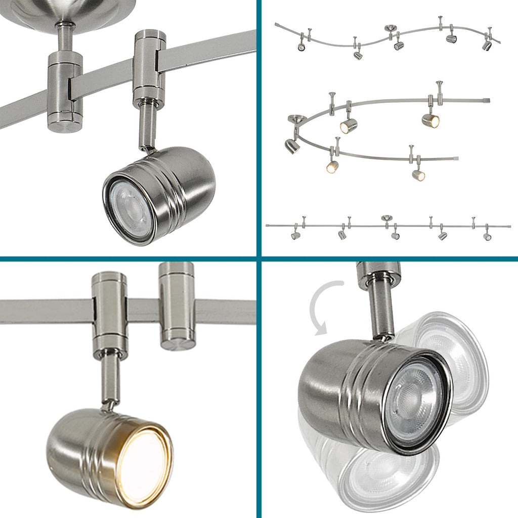 002 Transitional 5-Light Flexible Track Lighting Kit with Metal Shades, LED Bulbs Included, 96", Brushed Nickel