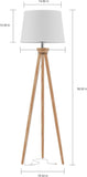 Tripod Floor Lamp - Mid-Century Modern Décor Light with LED Bulb and Natural Oak Wood Base