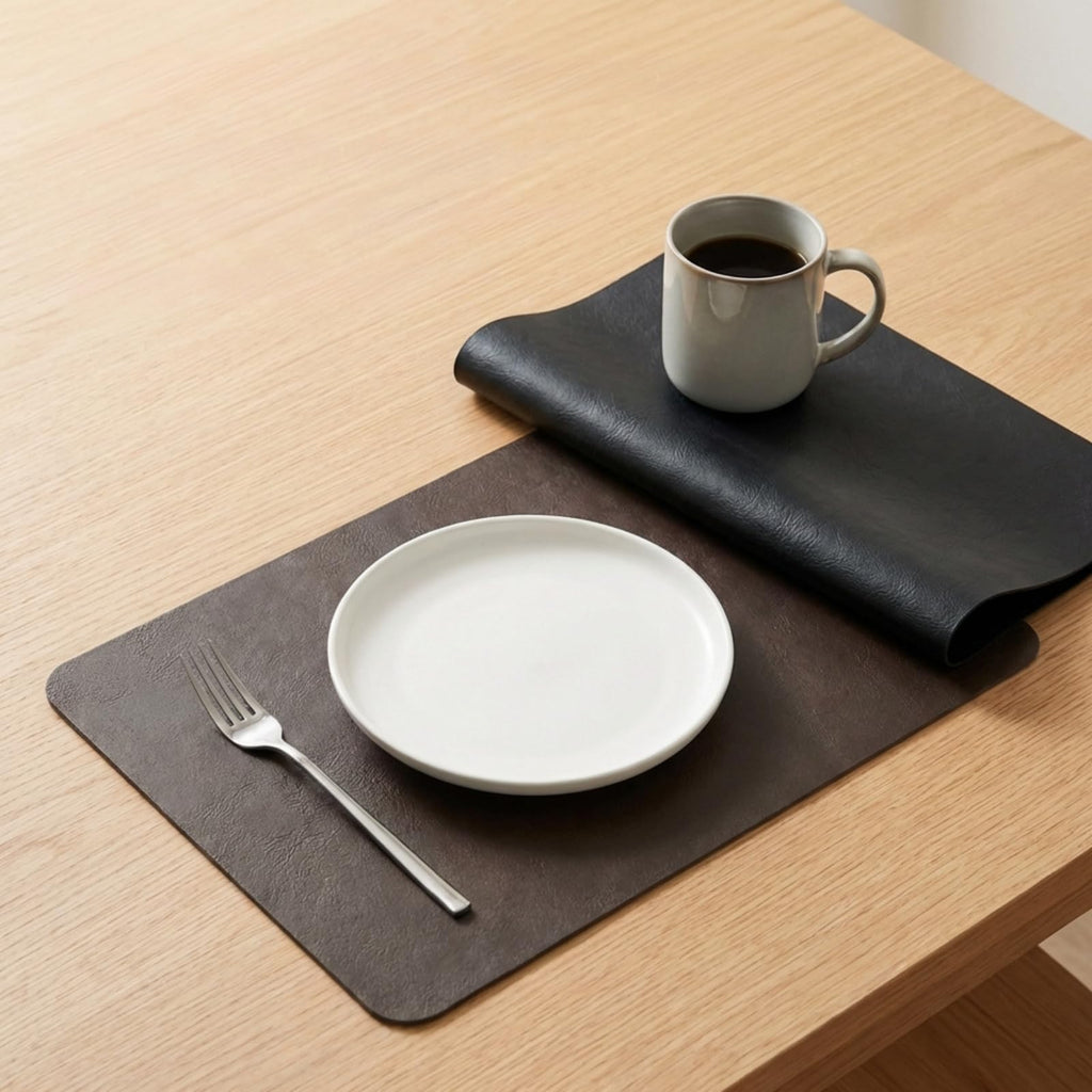 Faux Leather Placemats Set of 6, Black & Dark Brown