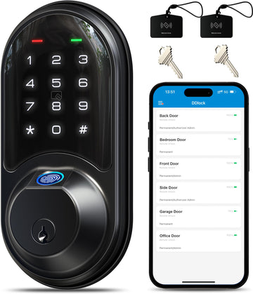 Fingerprint Smart Door Lock Deadbolt, App Control, Matte Black