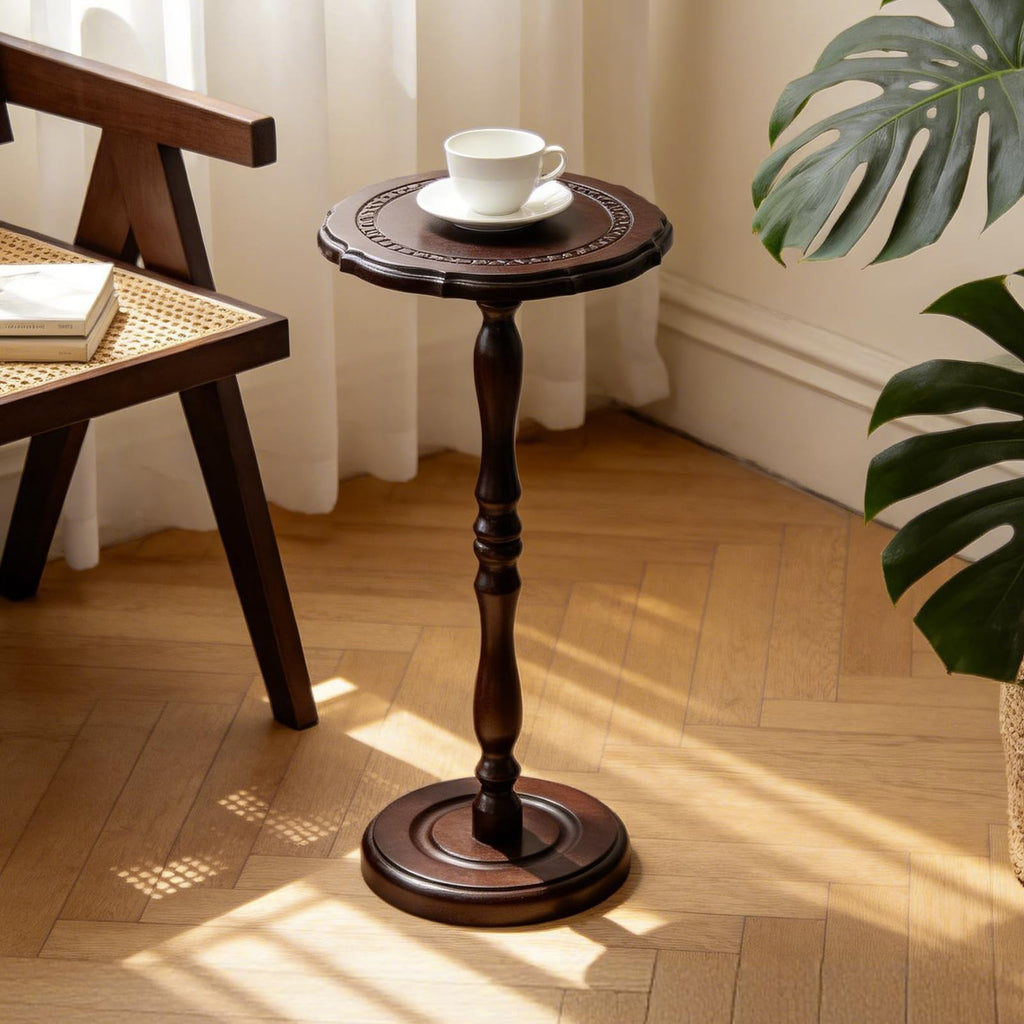 26.3" High Round Side Table, 100% Solid Wood Small Drink Table