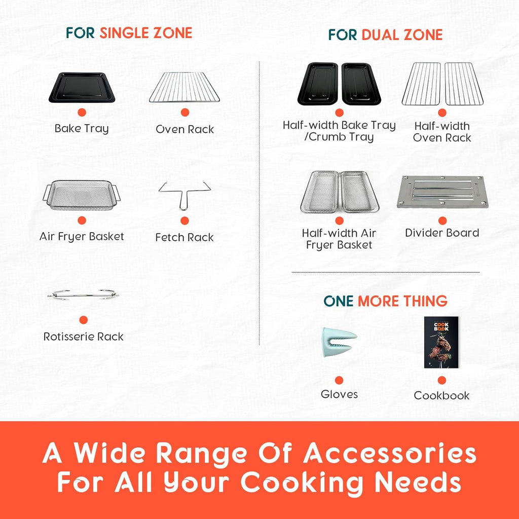 24Qt Dual Zone Air Fryer Oven with Rotisserie, Extra Large Double Air Fryers Mini Oven Digital 1800W 10 in 1 Airfryer