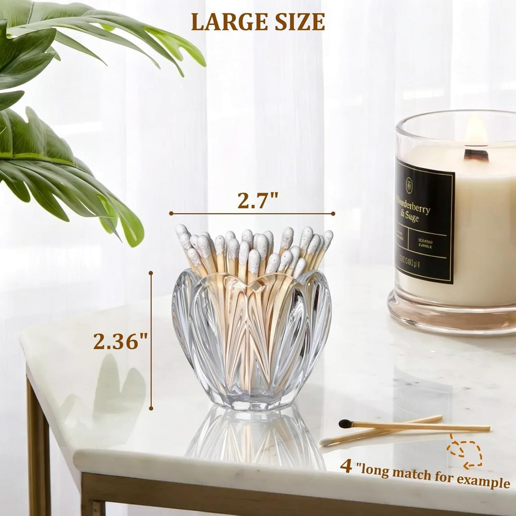 Glass Match Holder with Striker - 4" Matches in a Jar Candle, or Fireplace - Housewarming Gift for Candle Lover