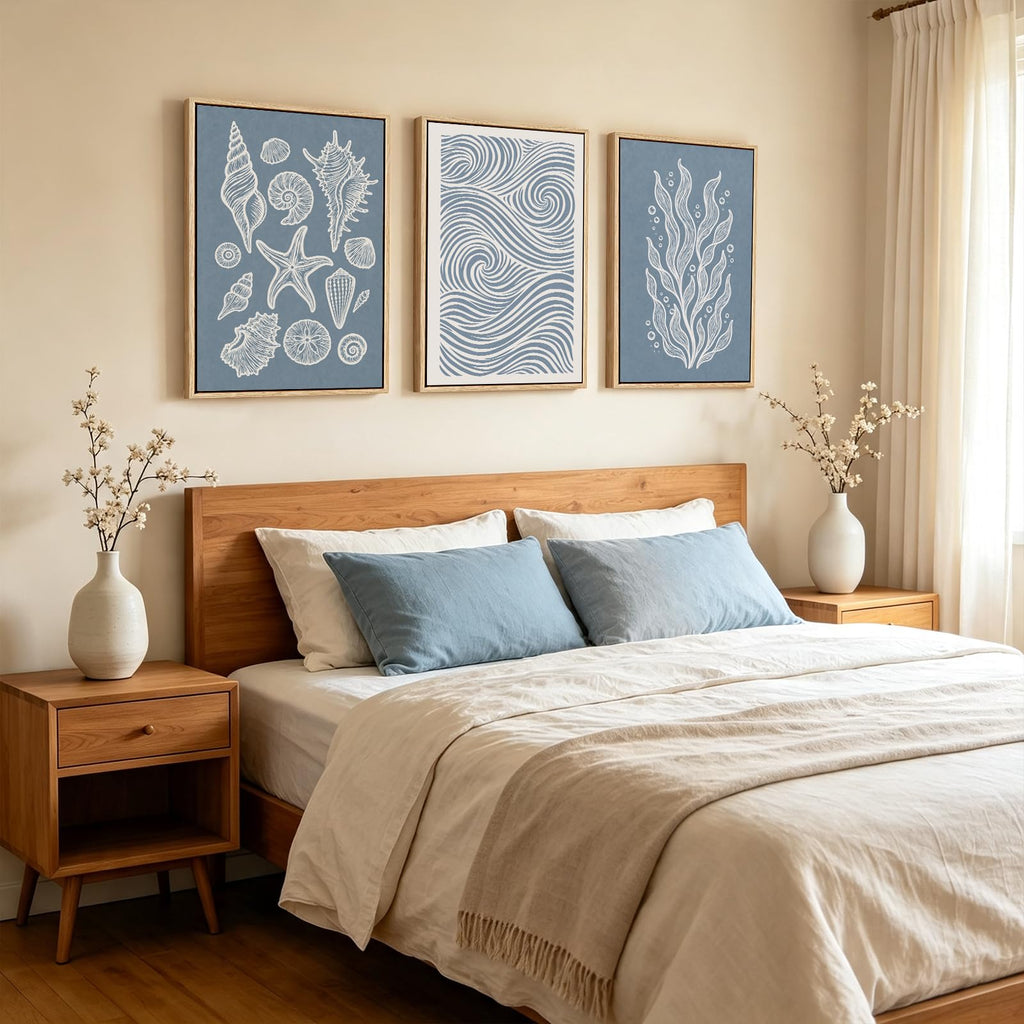 Large Framed coastal wall art, 24"x36"x3 Navy blue