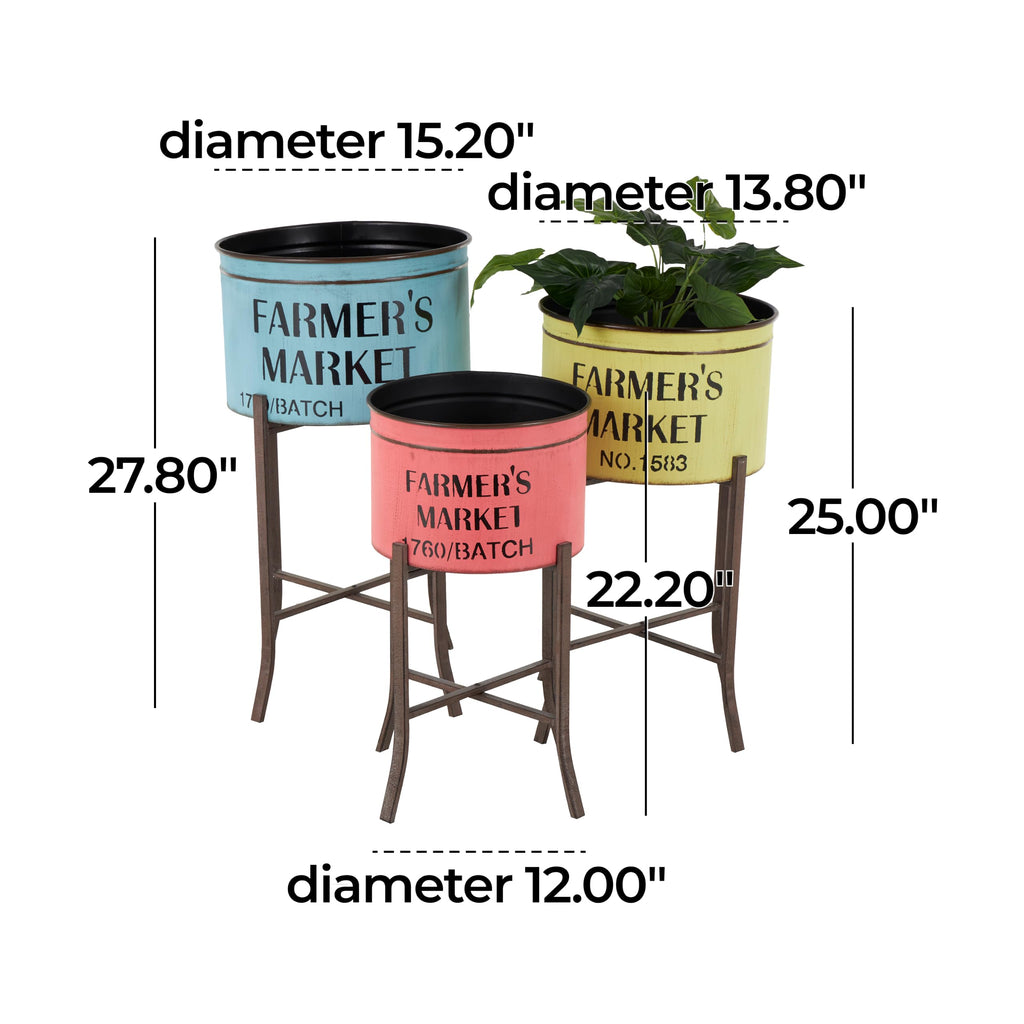 Metal Planter, Set of 3 Planter 22", 25", 28" H, Multi Colored