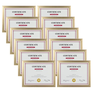 8.5x11 Picture Frame Gold Set of 12, Multi Modern 8.5 x 11 Frames Bulk for Award Certificate Document Diploma, Wall