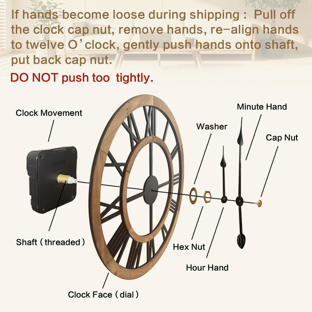 16 Inch Rustic Wall Clock Silent Non-Ticking Wooden Wall Clocks with Roman Numerals Farmhouse Decorative Clock