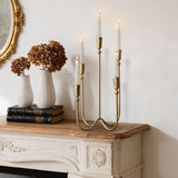 Large Iron Candelabra Centerpieces for Tables, 17.7'' Tall Taper Candle Holders, Vintage Brass Gold Candlestick