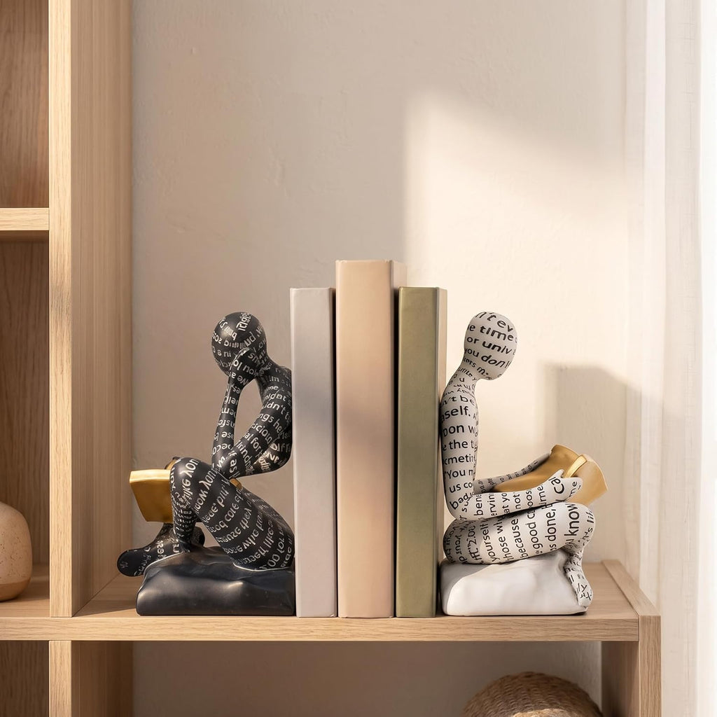 Thinker Bookends for Shelves, Decorative Book Ends, Heavy Duty Book Stoppers Bookshelf Decoration, Modern Aesthetic