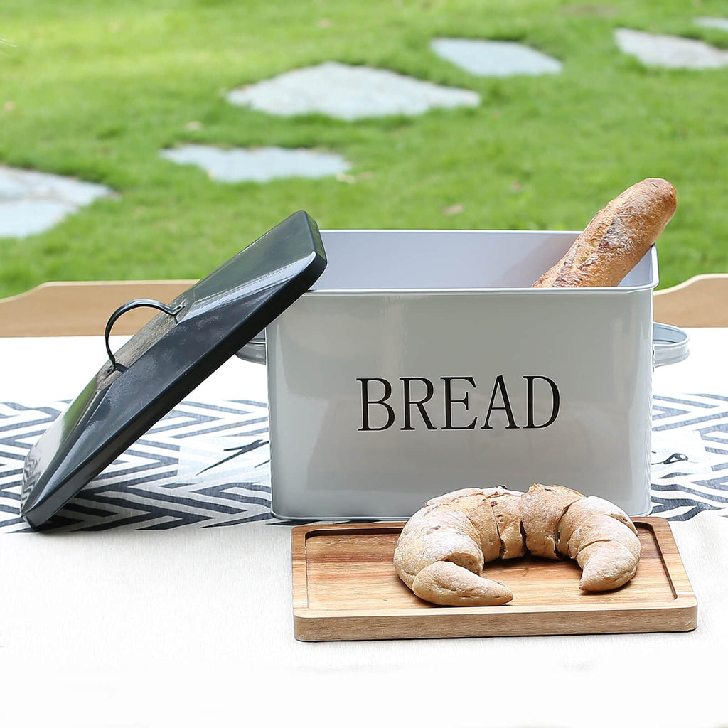 Metal with Lid Countertop Large Bread B Bread Food Snacks Storage Container Farmhouse BreadBox Grey Lid White Body