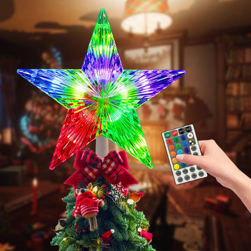 Christmas Tree Topper, LED 24 Modes Color Changing 9.5" Christmas Tree Toppers Star Lighted, Remote Controller