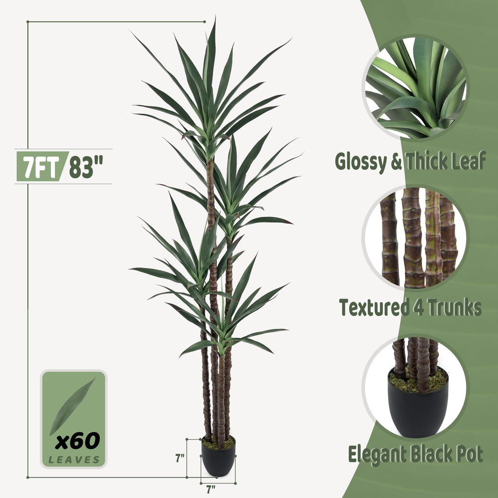 Artificial Agave Plant 7FT with 60 Thick Leaves & 4 Trunks