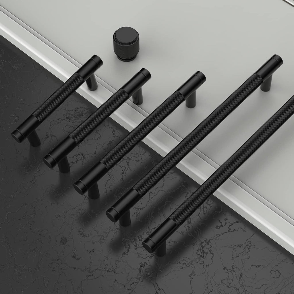 20 Pack 5 Inch(128mm) Matte Black Cabinet Pulls Knurled Cabinet Handles Cupboard Handles Kitchen Cabinet Hardware for