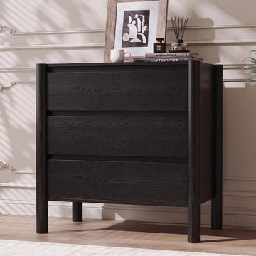 27.6" Wide Black 3 Drawer Dresser with Solid Wood Legs