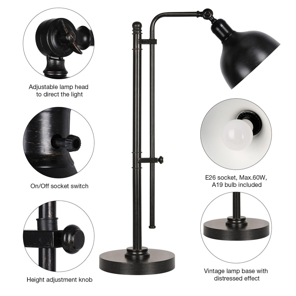 Industrial Adjustable Desk Lamp, Farmhouse Table lamp 29''-38'', Rustic Metal Task Desk Lamp in Aged Bronze Finish