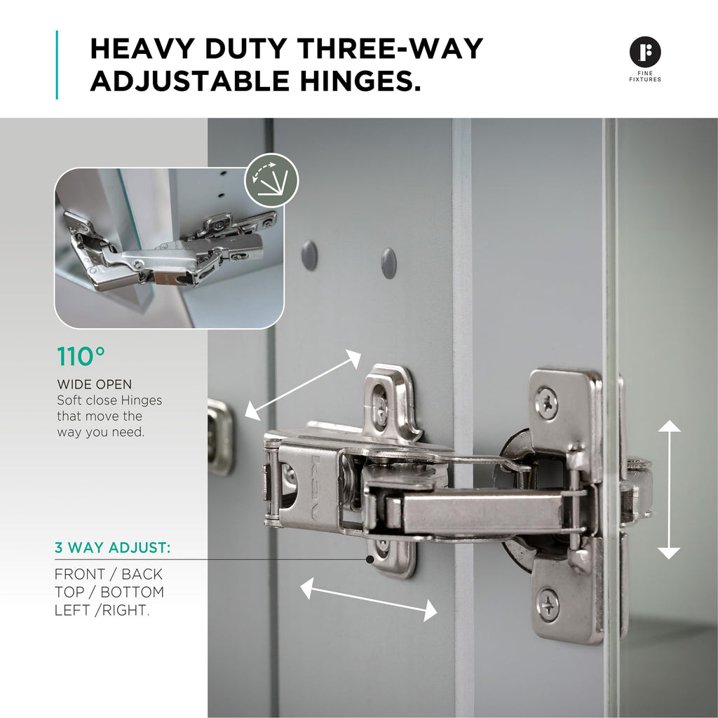 20" x 40" Bathroom Medicine Cabinet, Aluminum Bathroom Vanity, Recessed Medicine Cabinet, Surface Mount, Right Hand