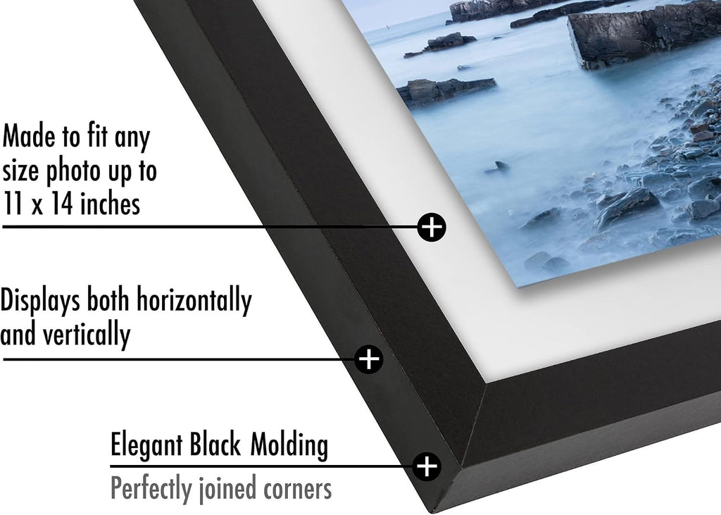 11x14 Floating Picture Frame 2-Pack - Engineered Wood - Black | Photo floats between crystal-clear glass, hangs