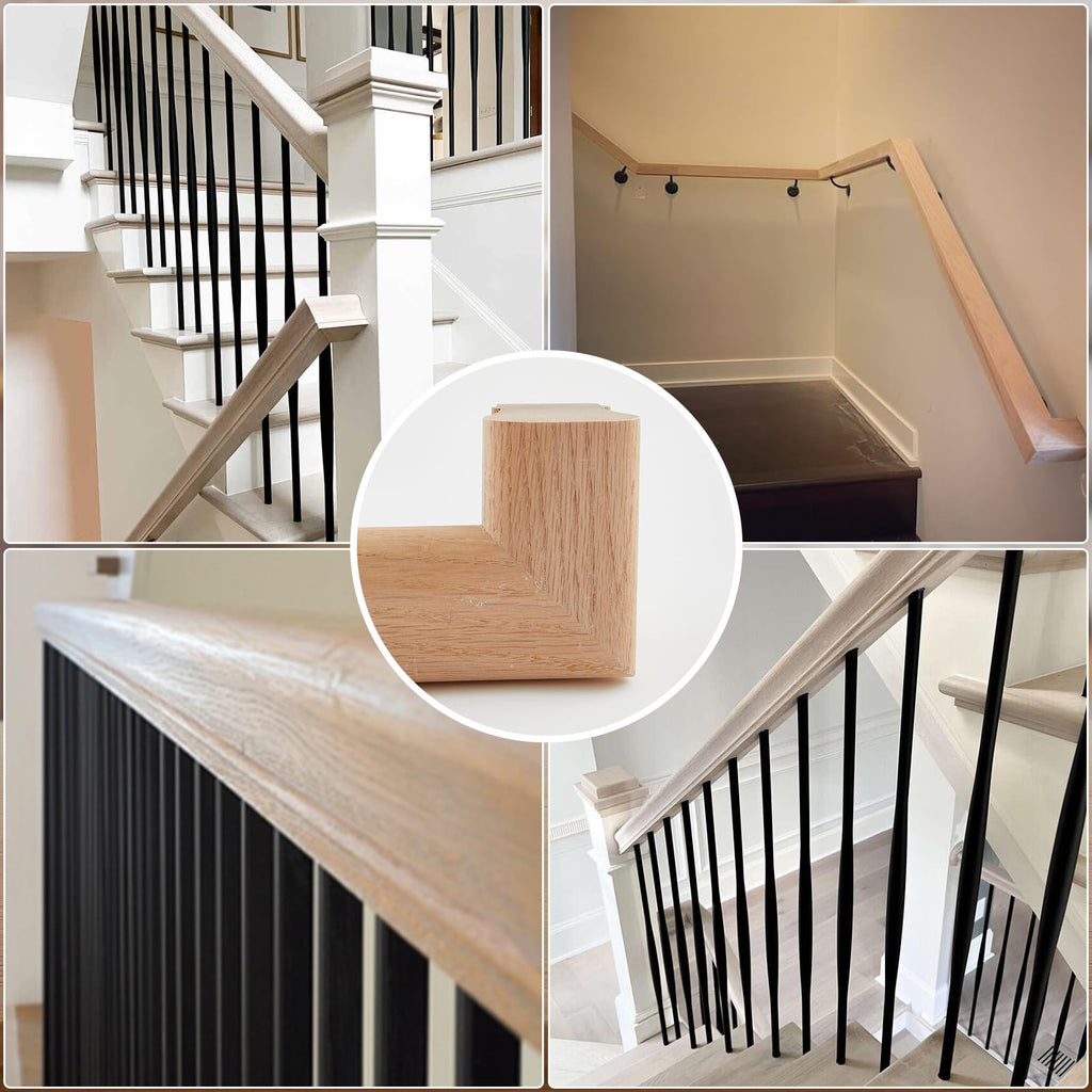 6010 Red Oak Handrail Kit 4 ft with Wall Returns and Wall Mount Brackets Indoor Wood Stairs Handrails Included Screws