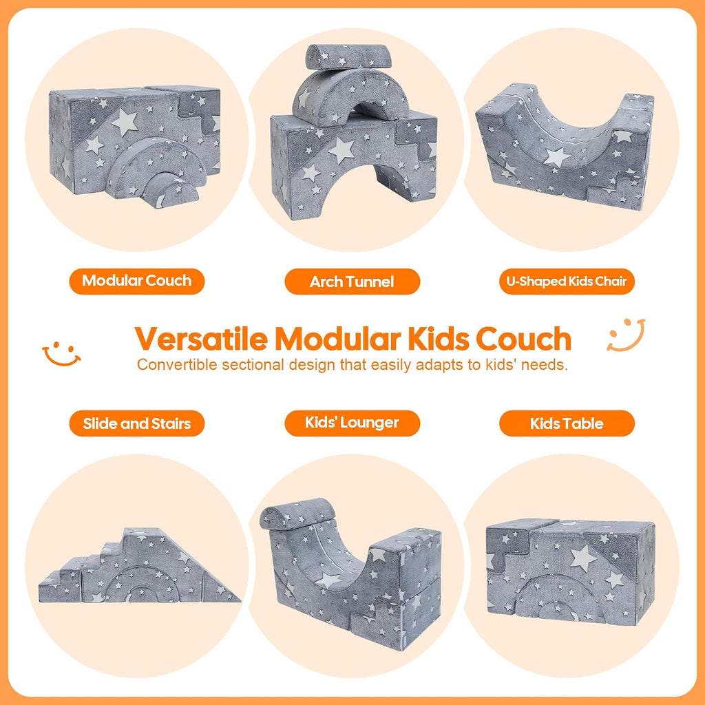 Kids Couch, Glow in Dark Stars Foam Climbing Sofa with Slide