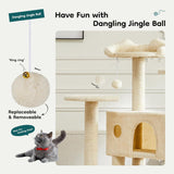 54-inch Indoor Cat Tree Tower - Multi-Level Pet House for Large Cats with 2 Condos, Scratching Posts, Round Platform
