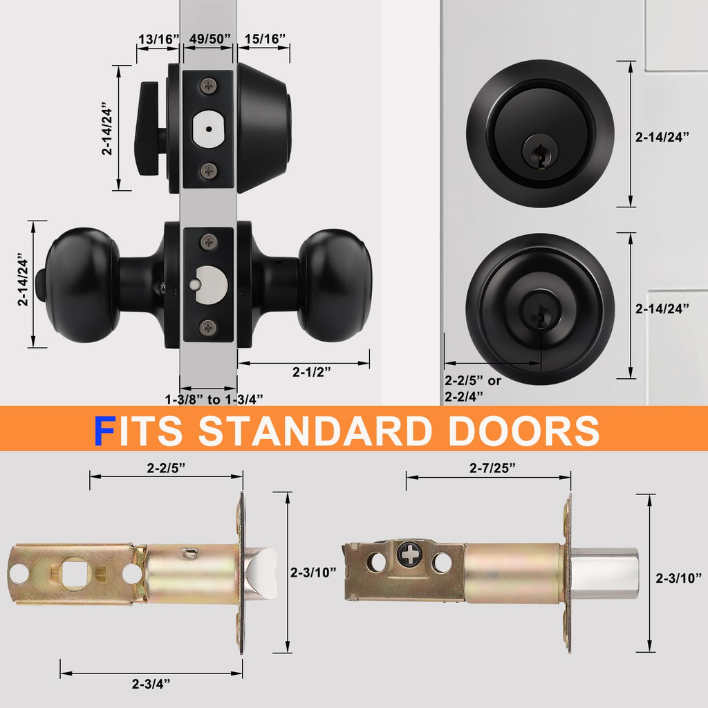 6 Sets Front Door Entry Knob and Single Cylinder Deadbolt Combination Set, Keyed Alike Interior Exterior Door Locks