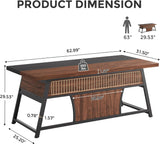 63-inch Executive Desk with Storage Shelf, Large Home Office Desk with Metal Frame & LED Light, Long Computer Desks