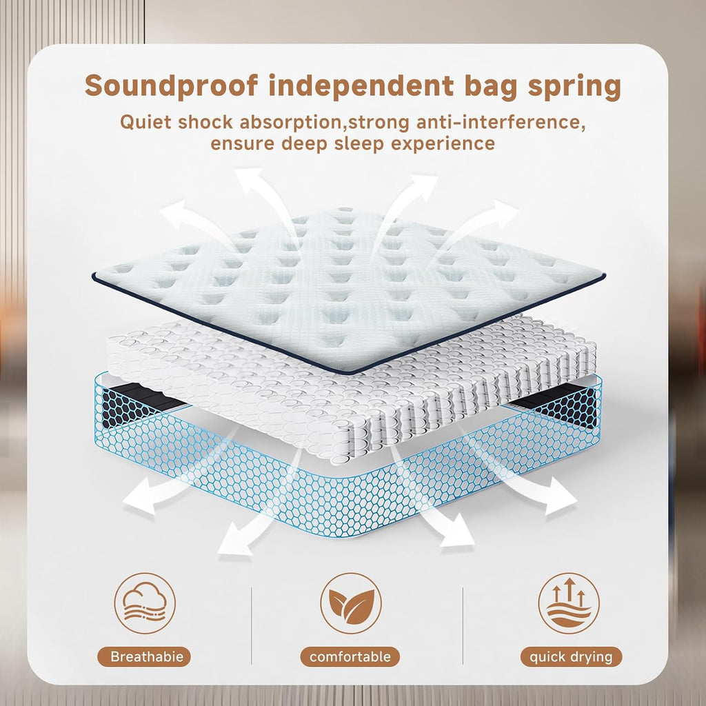 Queen Mattress,12 Inch Queen Size Mattresses in a Box, Hybrid Pocket Spring Mattress with CertiPUR-US Certified Foam
