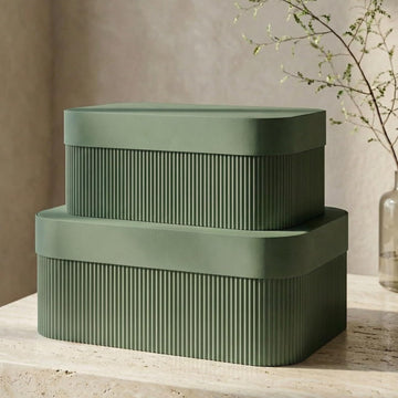 Decorative Storage Boxes with Lids Fluted Photo Organizer Bins - Set of 2